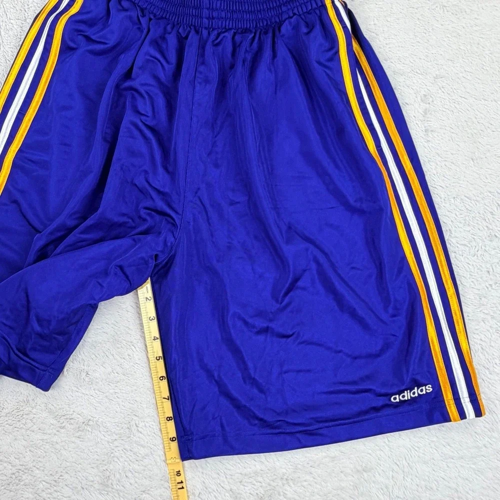 Adidas‎ Basketball Dazzle Sparkle Shorts Men XL Long Blue Yellow Striped VTG 10